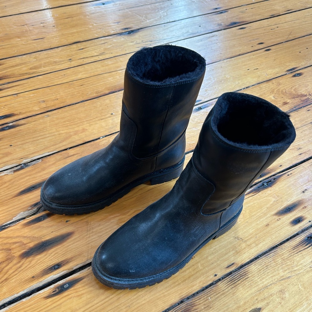 Black Leather Mid Calf Boots